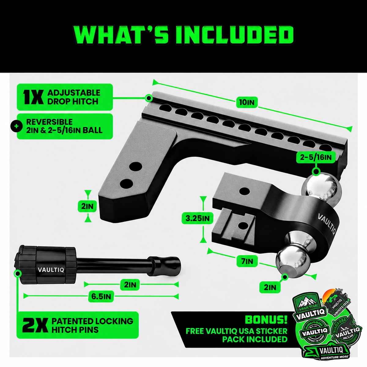 VAULTIQ HitchFlex Pro — Heavy-Duty Adjustable Drop Hitch