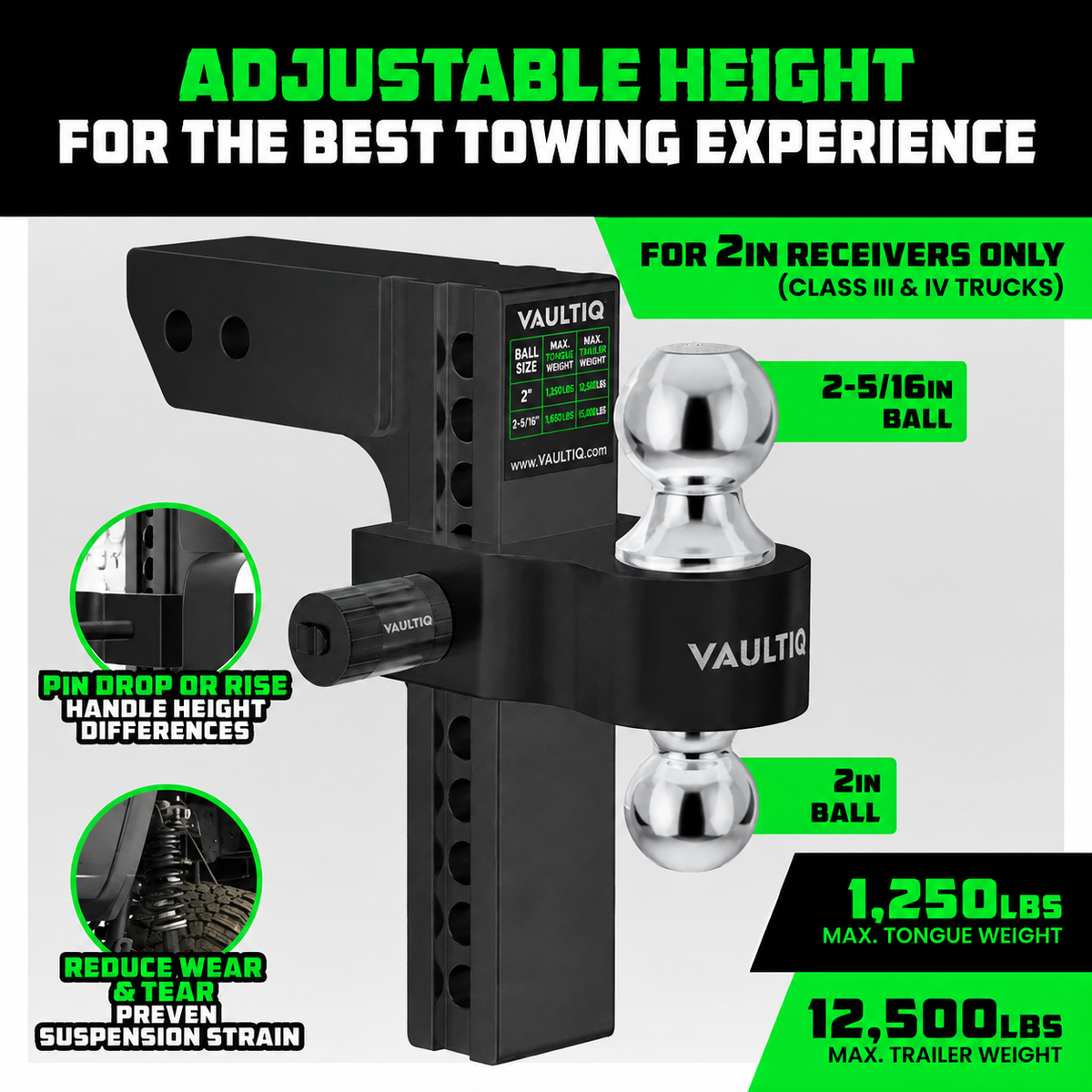 VAULTIQ HitchFlex Pro — Heavy-Duty Adjustable Drop Hitch