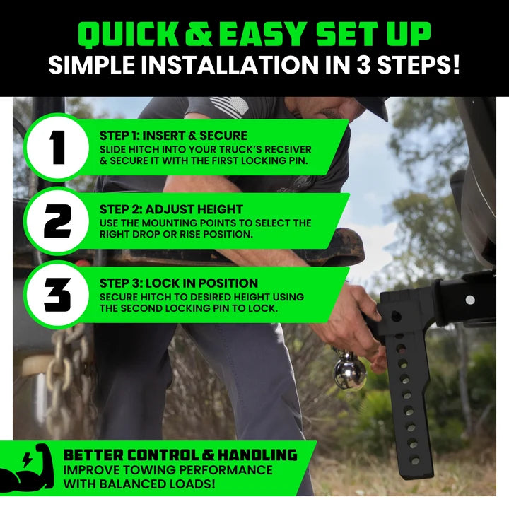 VAULTIQ HitchFlex Pro — Heavy-Duty Adjustable Drop Hitch